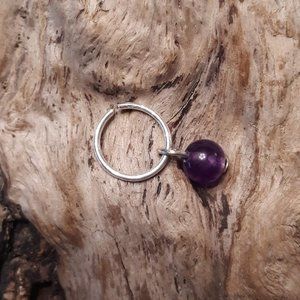 Sterling Silver Helix Cartilage Hoop Earring or Nose Ring Amethyst Dangle